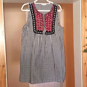 Sun Dress Entro Size Large Dark Grey/White pin stripe with Pink top